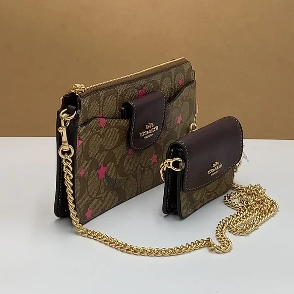 COACH NWT Poppy Crossbody With Card Case In Signature Canvas With Disco Star - Picture 5 of 16